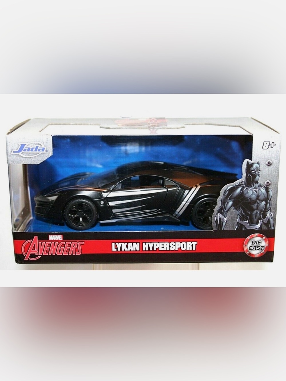 Jada Black Lykan Hypersport Die-Cast Car Silver Stripes Avengers Marvel 1/32